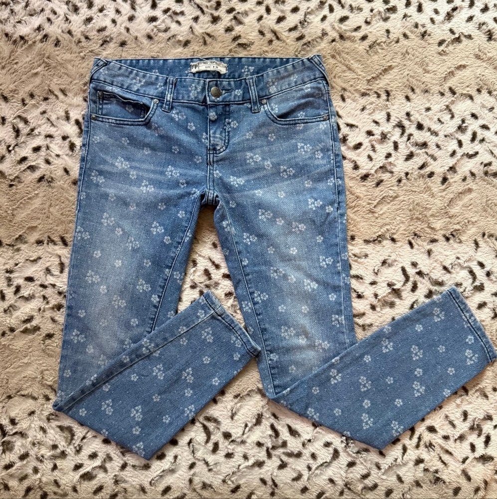 Floral Blue Boot Cut Jeans FREE PEOPLE NEW